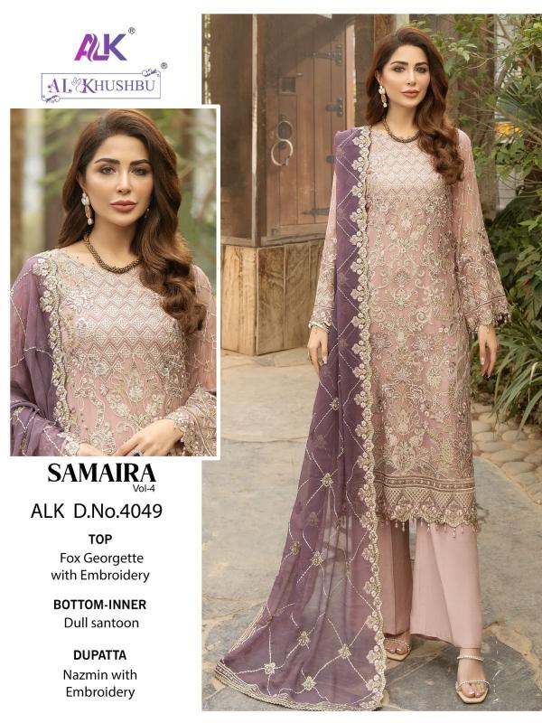 Alk Khushbu Samaira Vol 4 Georgette Designer Pakistani Suit Collection